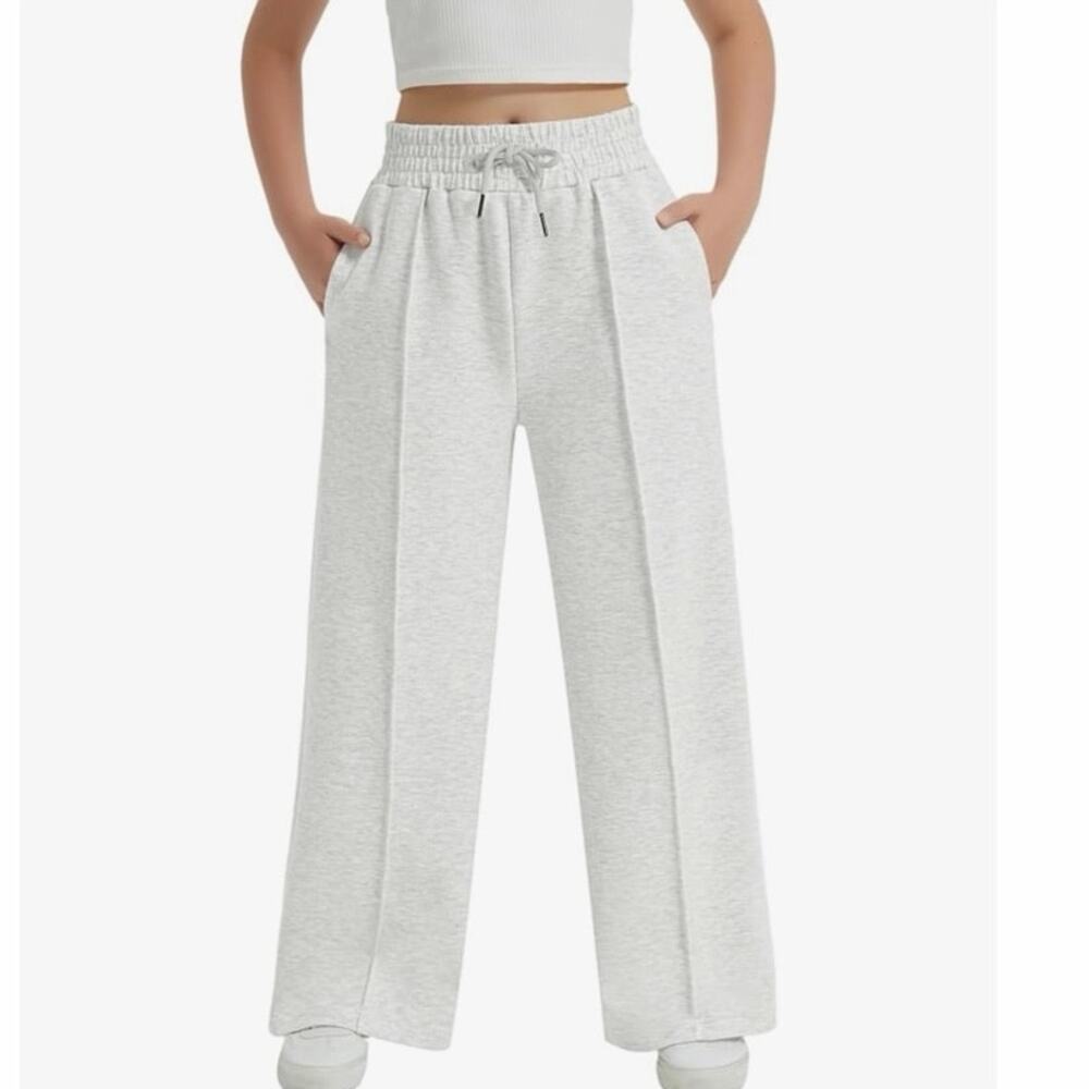 EXARUS Girls Wide Leg Sweatpants | Size 12Y | Light Gray